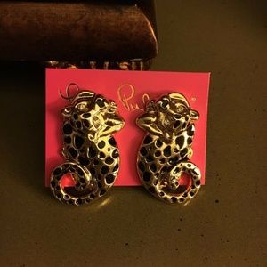 Lilly Pulitzer Gold Tone Cheetah Stud Earrings NWT
